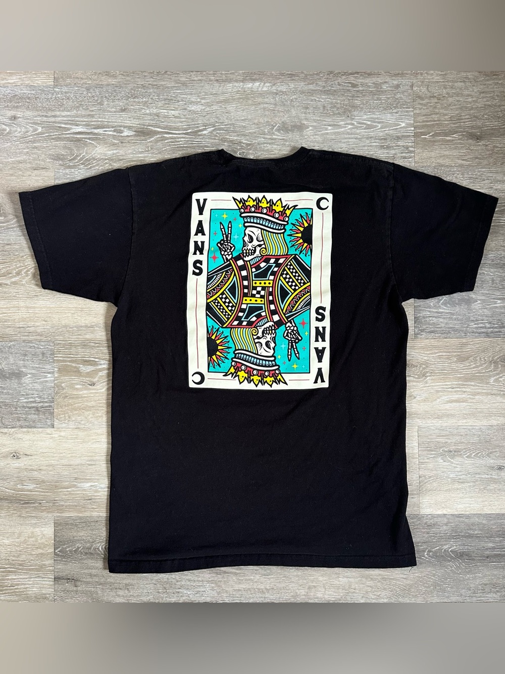 Black vans skeleton playing card print T-shirt size medium